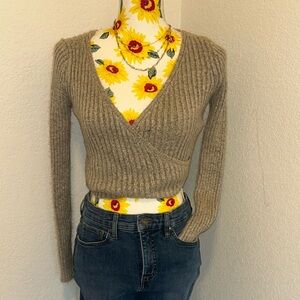 Forever 21 Tan Ribbed Wrap Sweater
